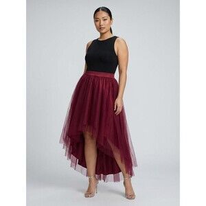 Unbranded High Low Womens Burgundy Red Tulle Skirt Asymmetric Lined Tutu Party
